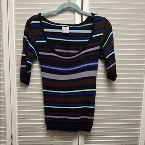 RVCA Black and Blue Striped Knit Top